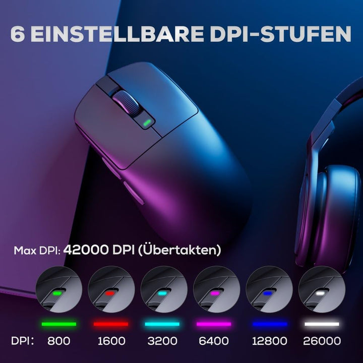 RK ROYAL KLUDGE M3 Wireless Gaming Mouse mit PAW3950 30K DPI Sensor, 47g Lightweight Maus Gaming, 8K