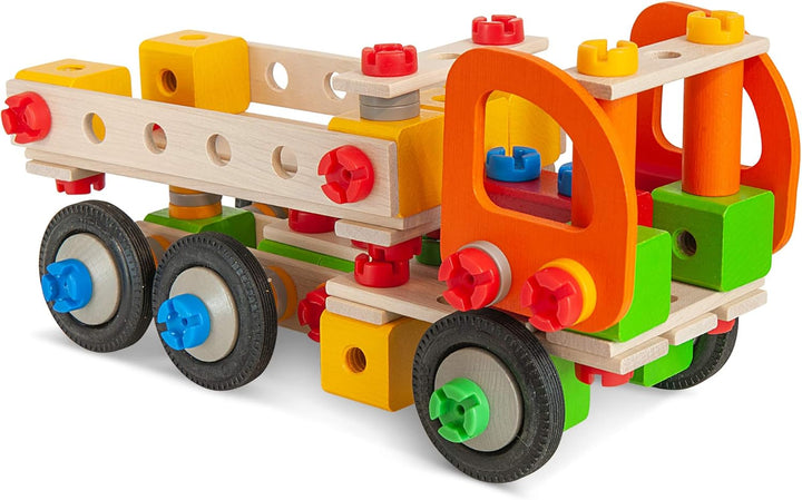 Eichhorn 100039094 Constructor Kranwagen vielseitiges Holzspielzeug, 170 Bauteile, 4 Verschiedene Ko