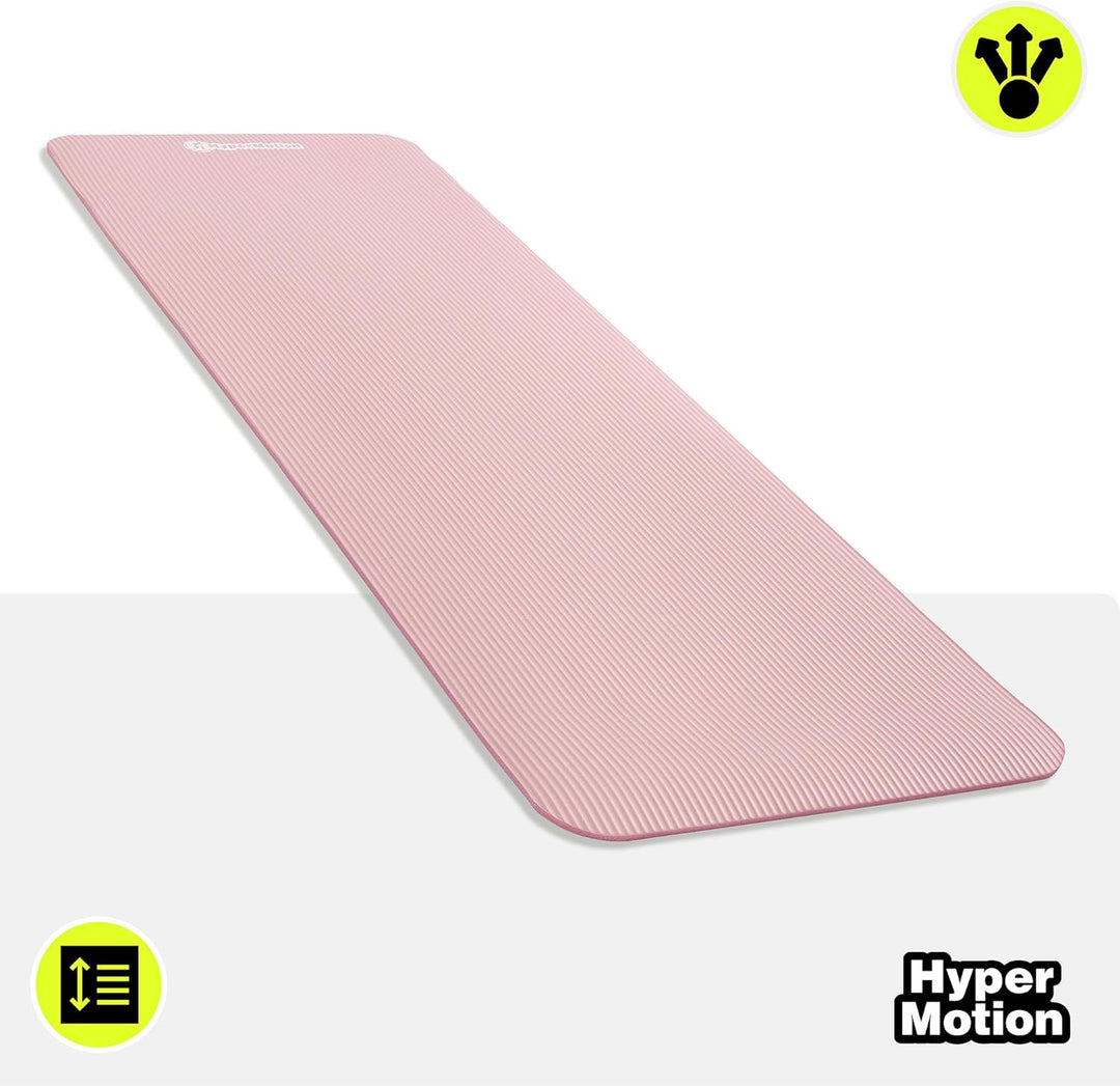 HyperMotion Yogamatte Fitnessmatte NBR 183x61x0,8 cm Rosa, Rutschfest 8 mm, mit Tragegurt und Stretc