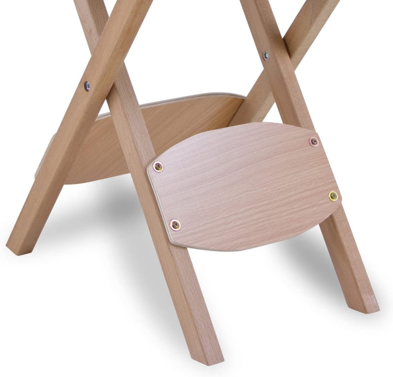 QUIRUMED Klapphocker aus Holz mit Sitz, blau gepolstert, vielseitig einsetzbar, Beistelltisch, Fusss