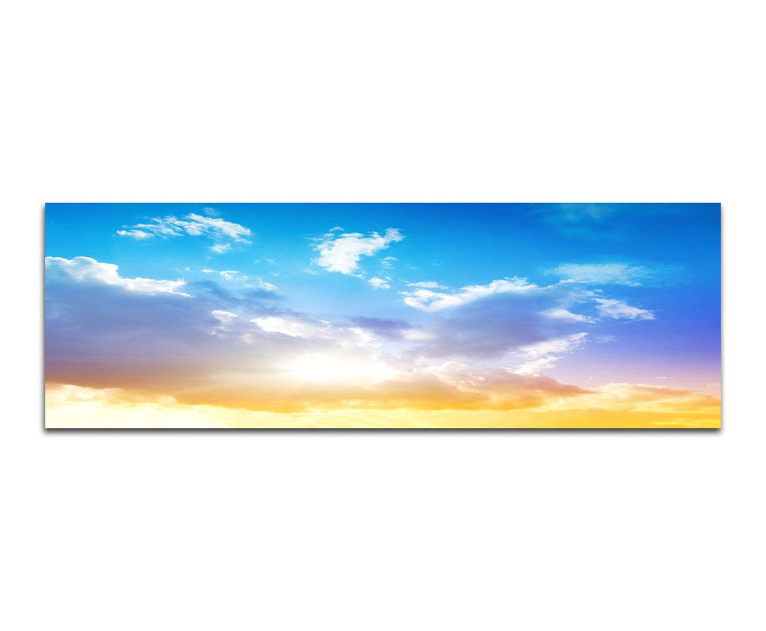 Paul Sinus Art Panoramabild auf Leinwand und Keilrahmen 150x50cm Himmel Wolkenschleier Sonnenaufgang