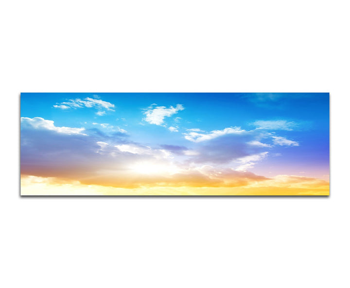 Paul Sinus Art Panoramabild auf Leinwand und Keilrahmen 150x50cm Himmel Wolkenschleier Sonnenaufgang