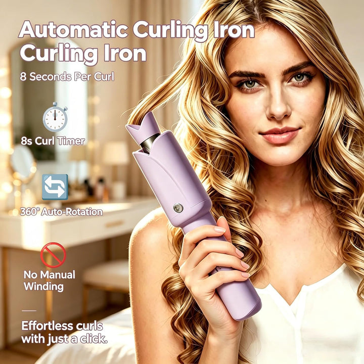 Automatischer Kabelloser Lockenstab – 8 Sek. Schnellcurl, 32mm Titan-Turmalin für Grosse Locken & Bo