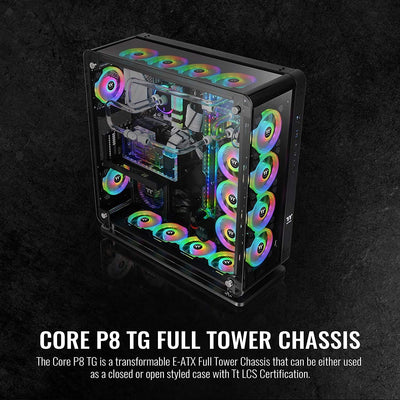 Thermaltake Core P8 TG | E-ATX-PC-Gehäuse | 3 x gehärtetes 4mm Glasseitenteil | Wall Mount | schwarz