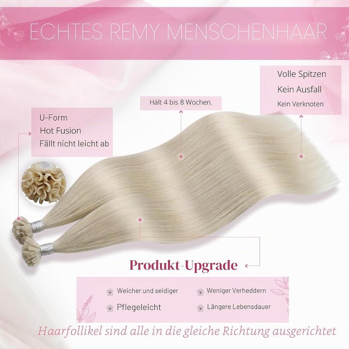 Moresoo Bonding Extensions Echthaar Blond 1g U Tip Extensions Echthaar Remy Keratin Hot Fusion Haarv