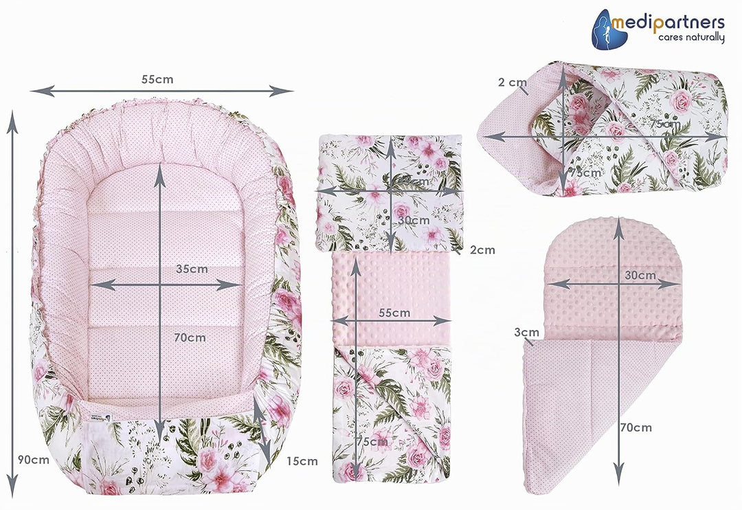 Medi Partners 5 teilig Babynestchen Set Babynest 100x60x15 herausnehmbarer Einsatz Bett Kuschelnest