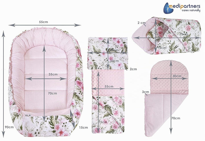 Medi Partners 5 teilig Babynestchen Set Babynest 100x60x15 herausnehmbarer Einsatz Bett Kuschelnest