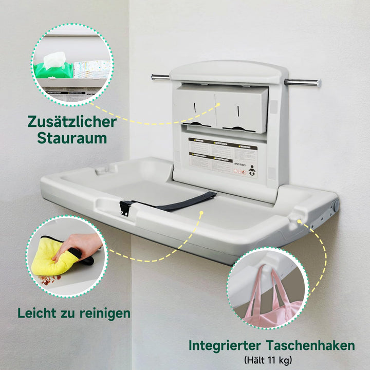 anydry Strapazierfähige Wickelstation zur Wandmontage, schwere Ausführung mit Sicherheitsgurten, zus