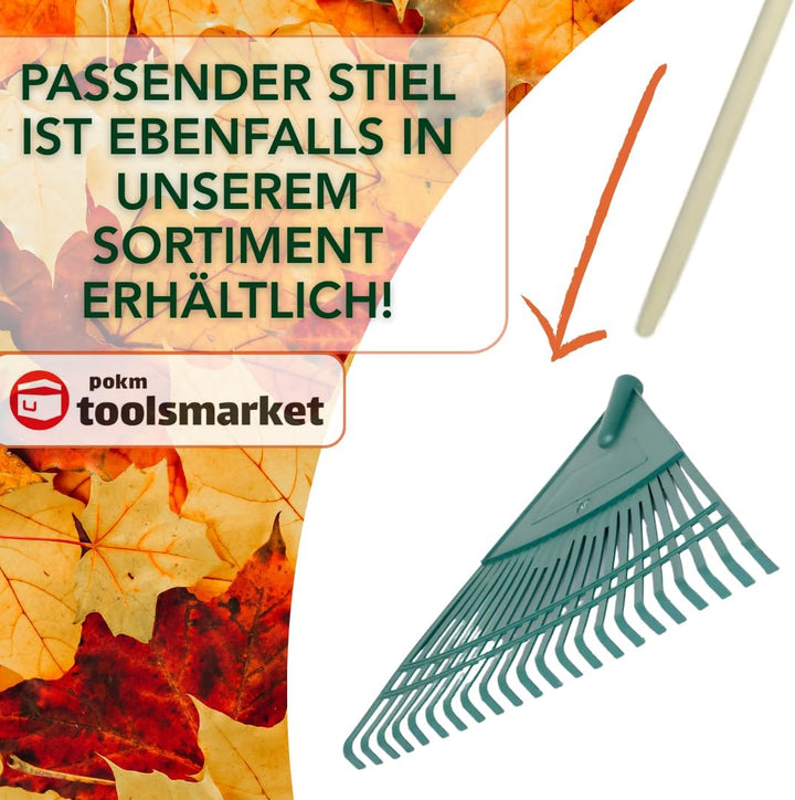 XXL Rechen 48 cm – Kunststoff Laubrechen 20 Zinken Gartenrechen für Stiel Ø 27mm, extra gross, ideal