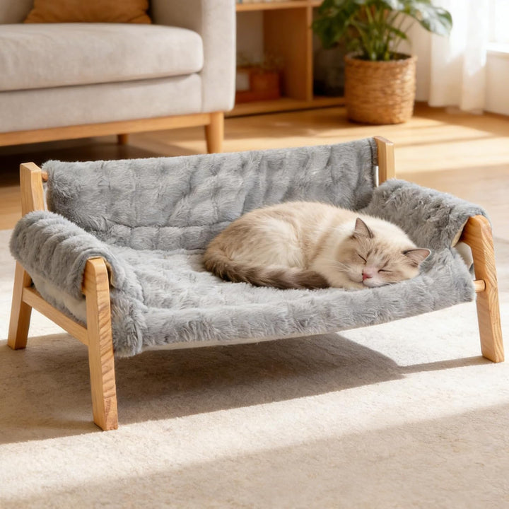 Grosse Katzenbett, Flauschig Katzenkissen Plüsch Weich Katzensofa Erhöhtes Hundehöhle mit Abnehmbare