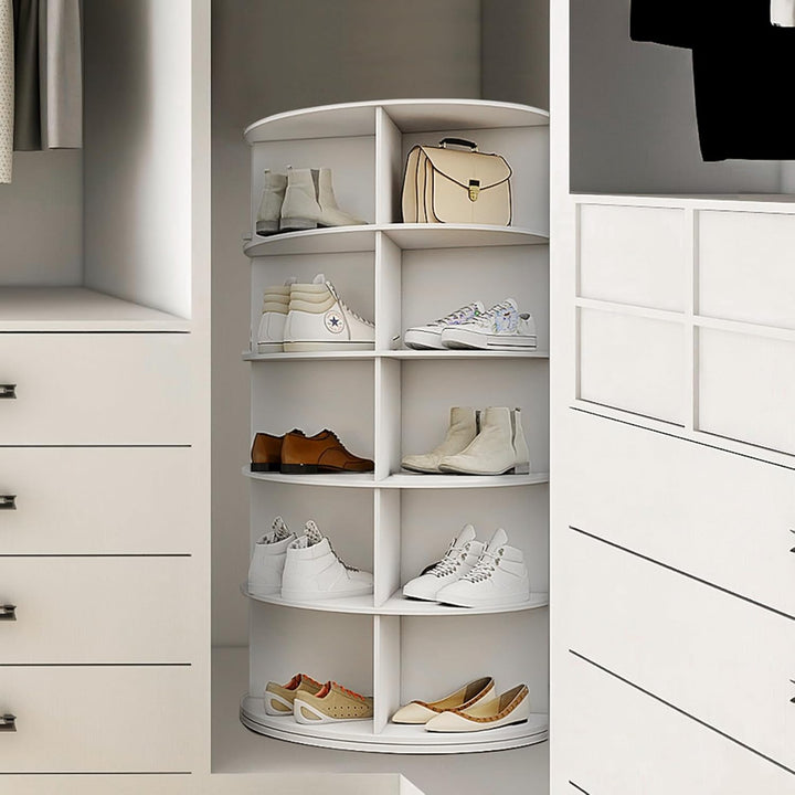5 Tier Drehbarer Schuhregal 360° drehbares Display weisser Lazy Susan-Organizer Shoe Rack Tower 20 P