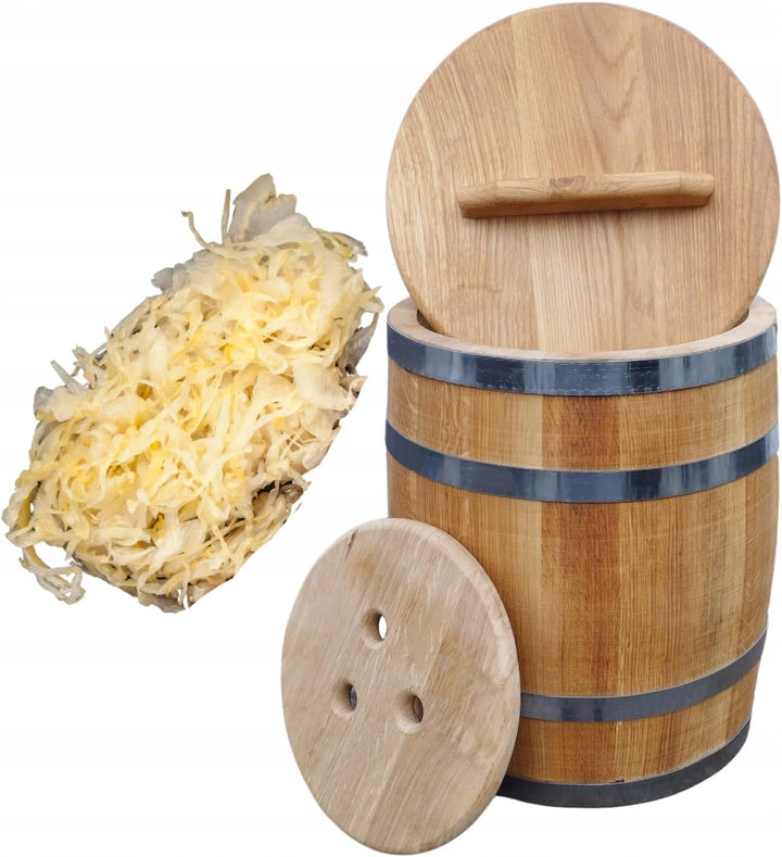 Sauerkrautfass 50L aus Eichenholz – Handgemachtes Gärfass mit Deckel &amp; Gewicht – Holzfass zum Einleg