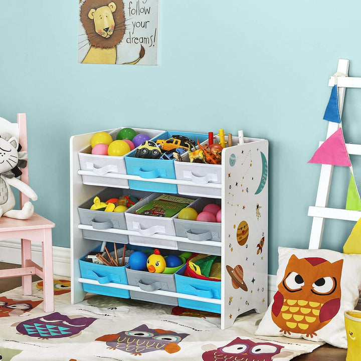 SONGMICS Kinderzimmerregal, Spielzeug-Organizer, Bücherregal für Kinder, mit 9 Aufbewahrungsboxen au