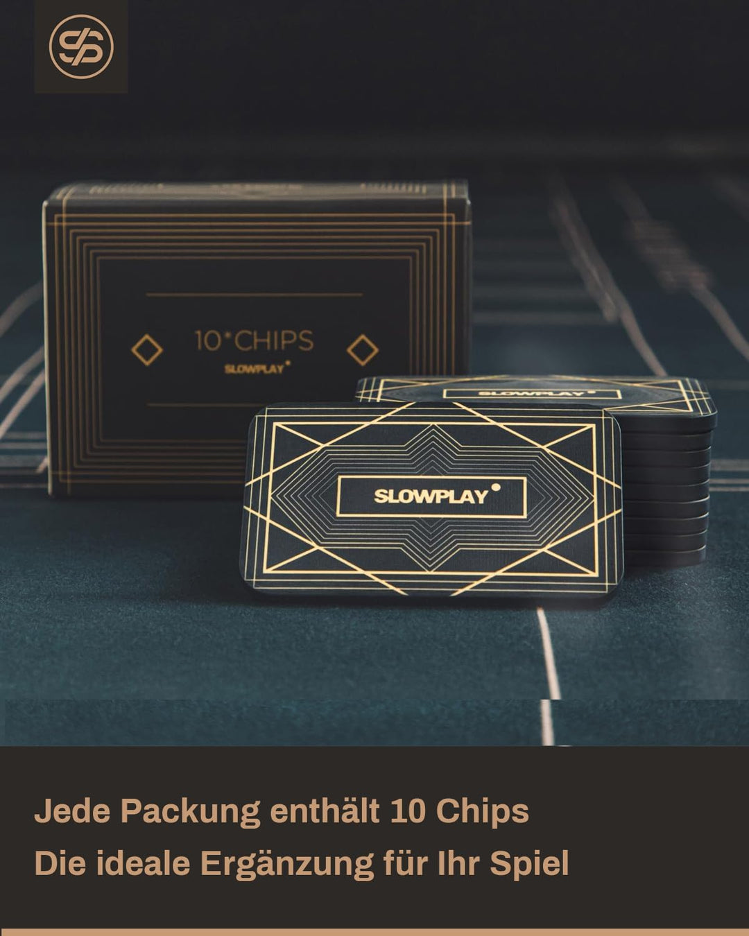 SLOWPLAY Rechteckige Pokerchips, 10er-Pack, professionelle Plaketten im europäischen Stil ohne Werta