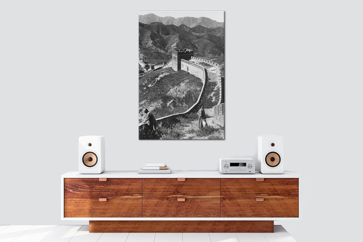 die Grosse Chinesische Mauer Format: 80x60 Effekt: Schwarz&Weiss als Leinwandbild, Motiv fertig gera
