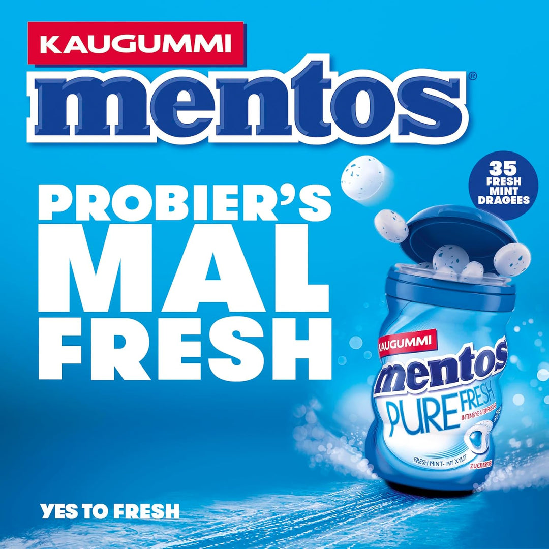 Mentos Kaugummi Pure Fresh Mint, 6 Boxen zuckerfreie Chewing Gum Dragees mit Pfefferminz-Geschmack &