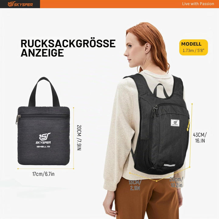 SKYSPER 10L/15L/20L Faltbarer Rucksack Ultraleicht Tagesrucksack Wasserfest Daypack Reiserucksack Wa