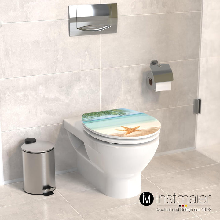 instmaier WC Sitz mit Motiv | Seestern am Strand | Toilettensitz mit Absenkautomatik | Klodeckel aus