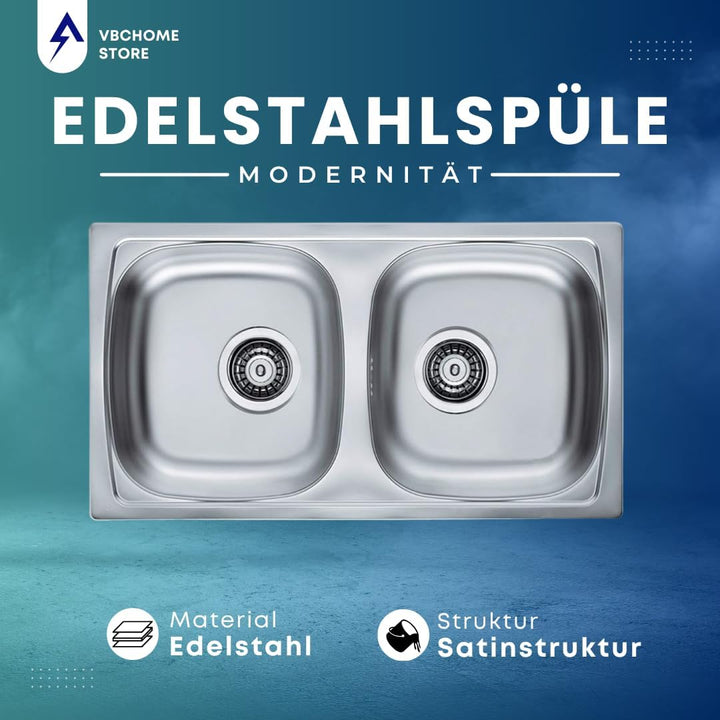 VBChome: Doppelbecken Einbauspüle 780 x 435 mm Camping Küchenspüle - Satinstruktur Alveus Basic 160