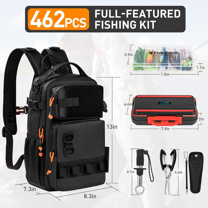 THKFISH Angelwerkzeug-Set, Rucksack und Köderbox mit Ködern, Haken, Sinker-Zubehör-Set, Zange, Fisch