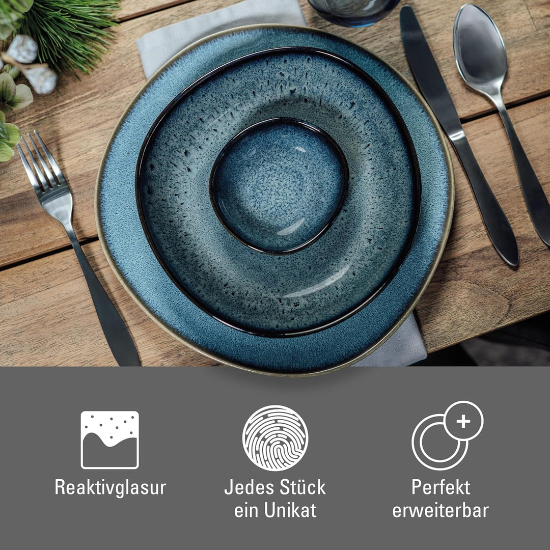 like. by Villeroy &amp; Boch - Lave gris Geschirr Set aus Steingut, 4tlg., Pottery Look, Tafelservice fü