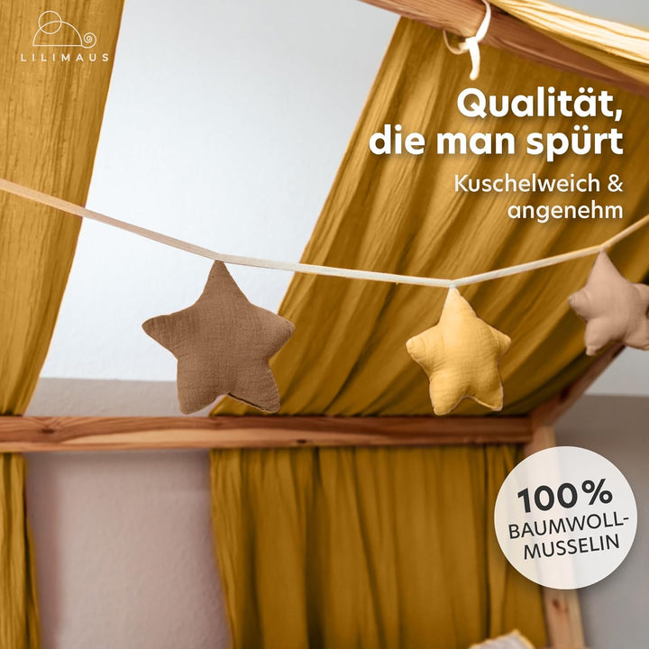 lilimaus Sternen Wimpelkette Stoff - Wimpelkette Kinderzimmer - 100% Baumwolle Handmade Girlande Sto