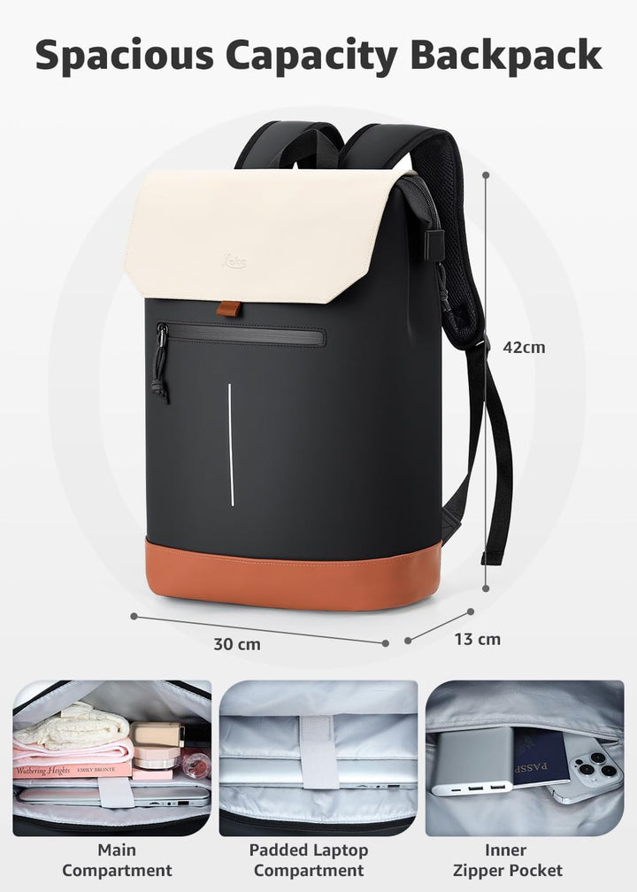 Rucksack Damen & Herren, Mattleder Tagesrucksack mit 15,6" Laptopfach, Eleganter City und Business B