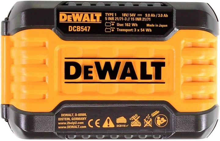 Dewalt DCB547 XR Flexvolt-Akku (18 V / 54 V, 9,0 Ah) + DCB118 Schnellladegerät, Gelb