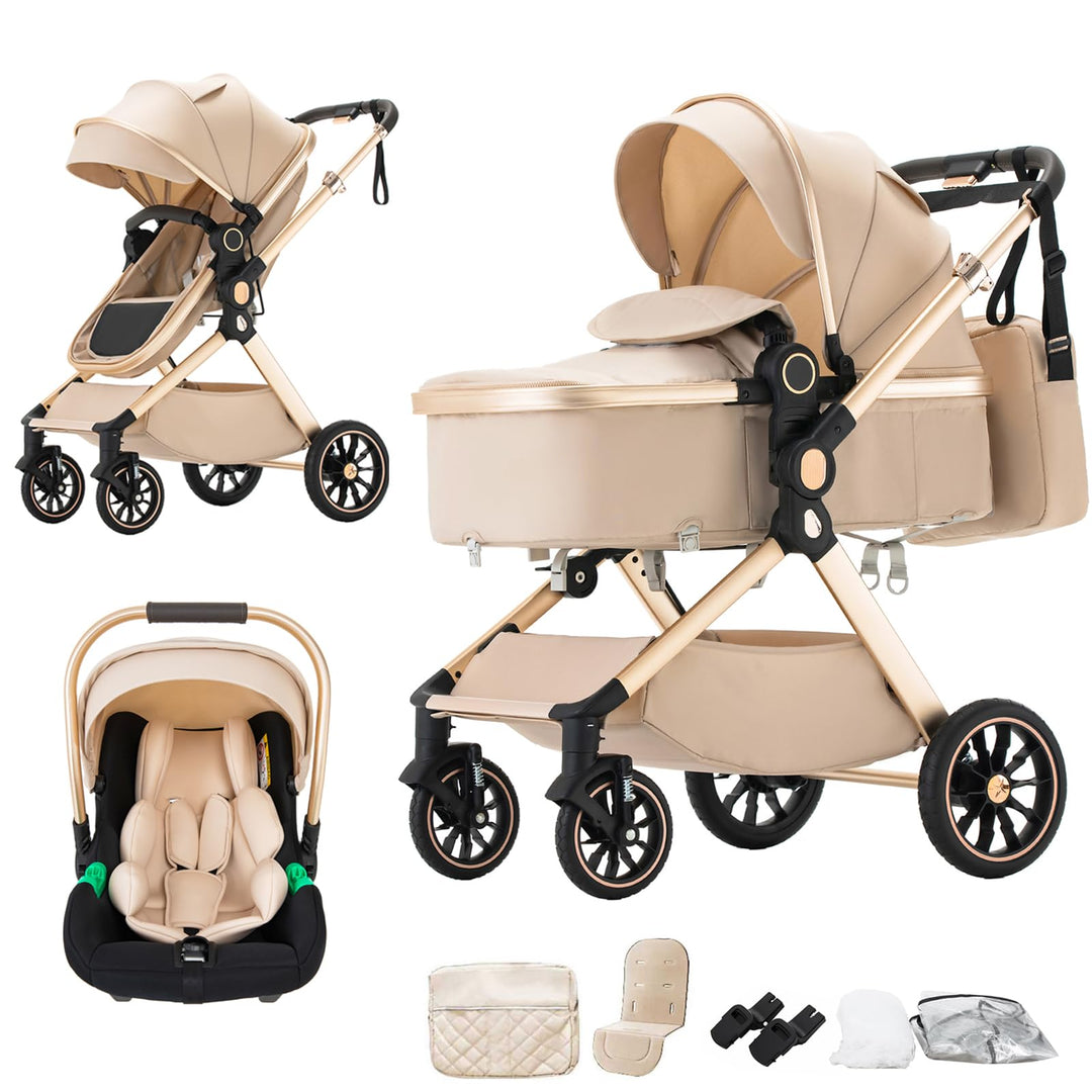 BEBBY Kinderwagen 3 in 1,Kinderwagen Buggy Mit Babyschale,Mit Höhenverstellbarer buggy Komplettset F