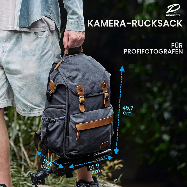 Padwa Lifestyle Kamerarucksack - Gewachstem Memory Canvas Kamerarucksack mit 16“ Laptop-/Objektivfac