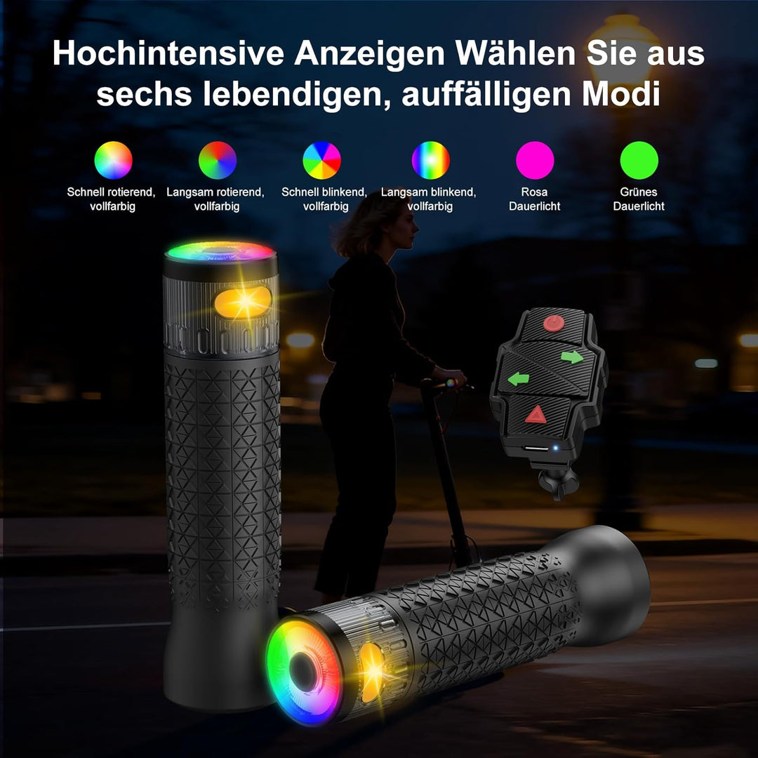 E Scooter Blinker Griff mit Farbwechsel-Lichtern, Roller Blinklicht mit magnetischer Ladestation & F