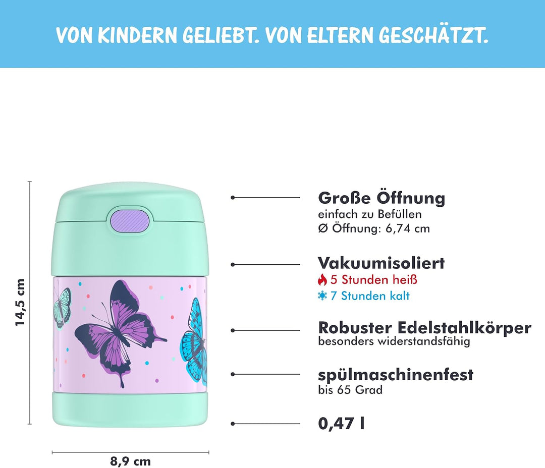 RMOVR THERMOS kids FUNTAINER FOOD JAR 0,30l, butterflies, Thermobehälter für Essen mit Löffel für Ki