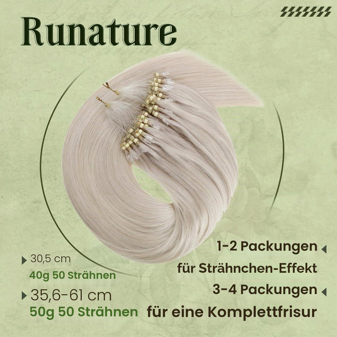 RUNATURE Remy Extensions Micro Blond Echthaar 50cm 50stück 50g Microring Loop Extensions Echthaar We