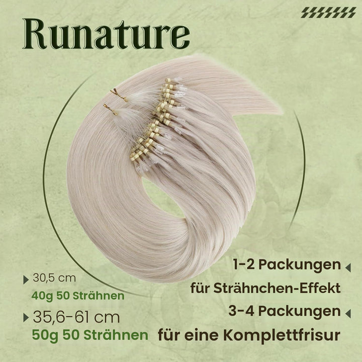 RUNATURE Remy Extensions Micro Blond Echthaar 50cm 50stück 50g Microring Loop Extensions Echthaar We