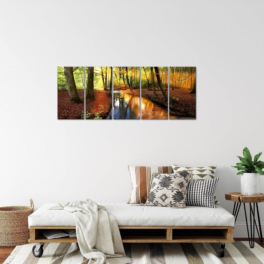 Runa Art Bild Wald Landschaft Wandbilder auf Vlies Leinwand 5 Teilig Wanddekoration Schlafzimmer Woh