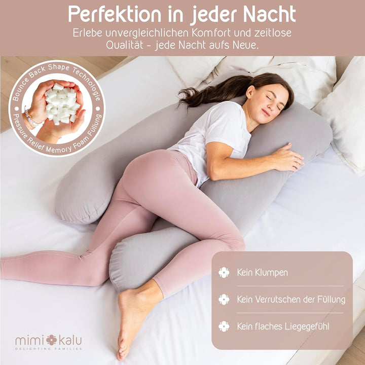 mimi kalu® Seitenschläferkissen mit Memory Foam Füllung Individuell Anpassbar, Inkl. 100% Soft Cotto