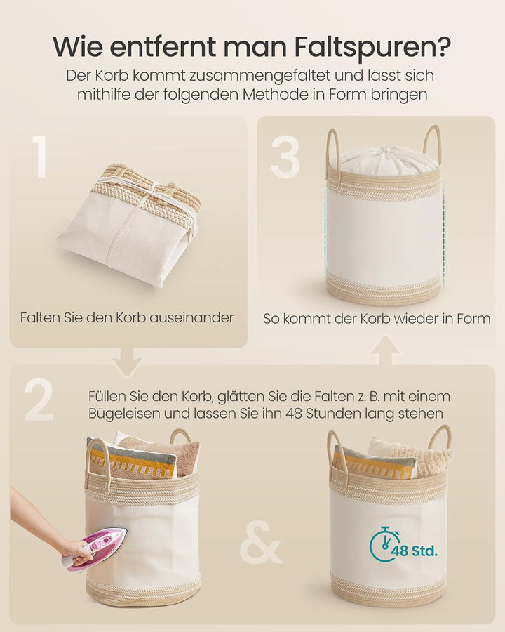 SONGMICS Wäschekorb Baumwollseil Aufbewahrungskorb mit Henkel | Wäschesammler, für Decken, 60 L, wol