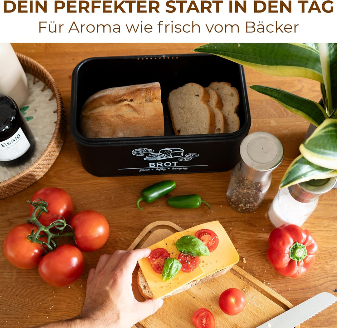 MNKsolution Brotkasten mit Deckel als Schneidebrett - Brotbox mit Lüftungslöchern für Brotaufbewahru