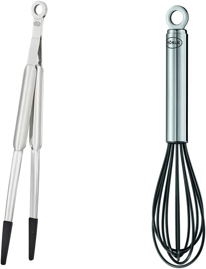 RÖSLE Spitzzange Silikon, Hochwertige Zange, 32 cm & Schneebesen Silikon, hochwertiger Rührbesen mit