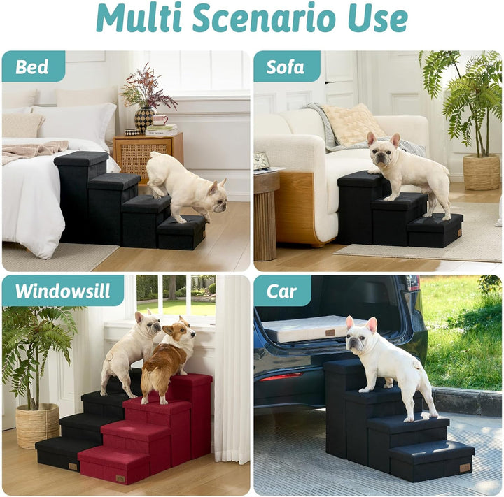 Hundetreppe für Kleine Hunde mit Stauraum, Breite Haustiertreppe Faltbare für Bett und Couch, Hunder