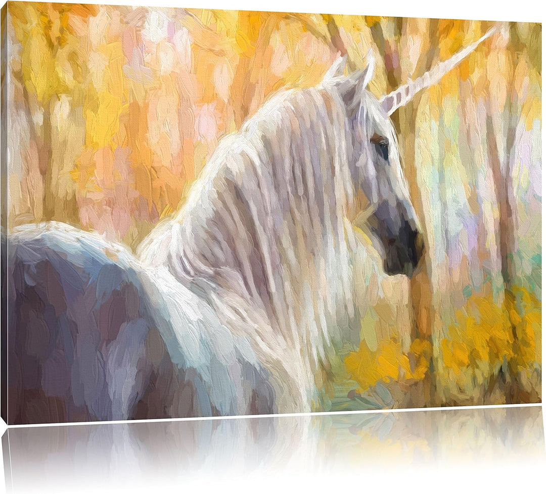 Pixxprint Einhorn im Wald als Leinwandbild/Grösse: 100x70 cm/Wandbild/Kunstdruck/fertig bespannt, 10