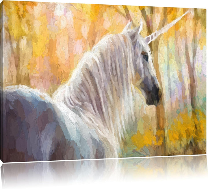 Pixxprint Einhorn im Wald als Leinwandbild/Grösse: 100x70 cm/Wandbild/Kunstdruck/fertig bespannt, 10