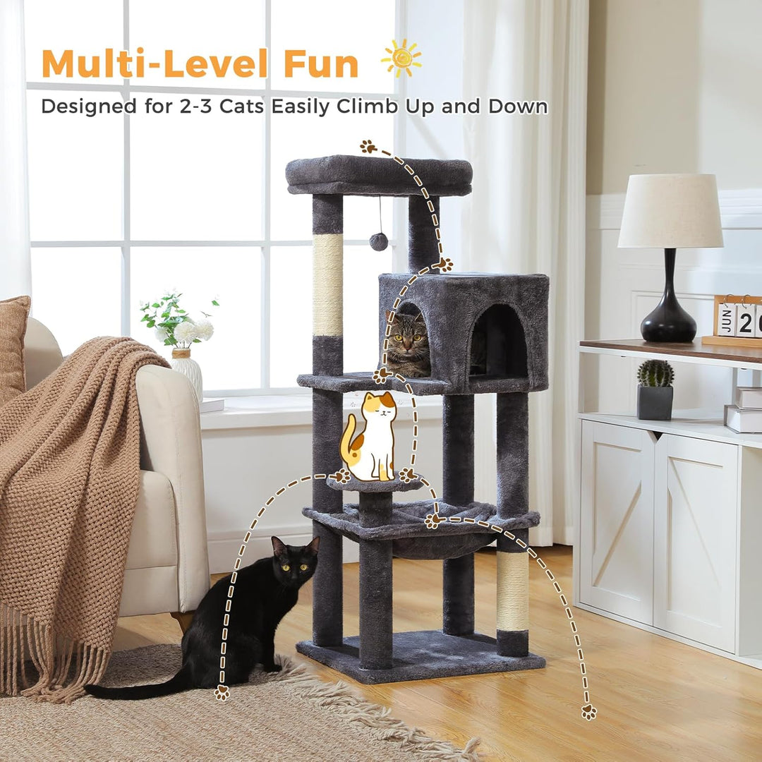 PAWZ Road Katzenbaum mit Metall-Plüsch-Hängematte, Katzenturm für ausgewachsene Katzen mit 2-türigem