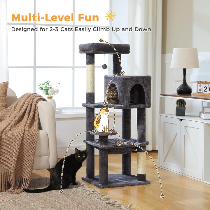 PAWZ Road Katzenbaum mit Metall-Plüsch-Hängematte, Katzenturm für ausgewachsene Katzen mit 2-türigem