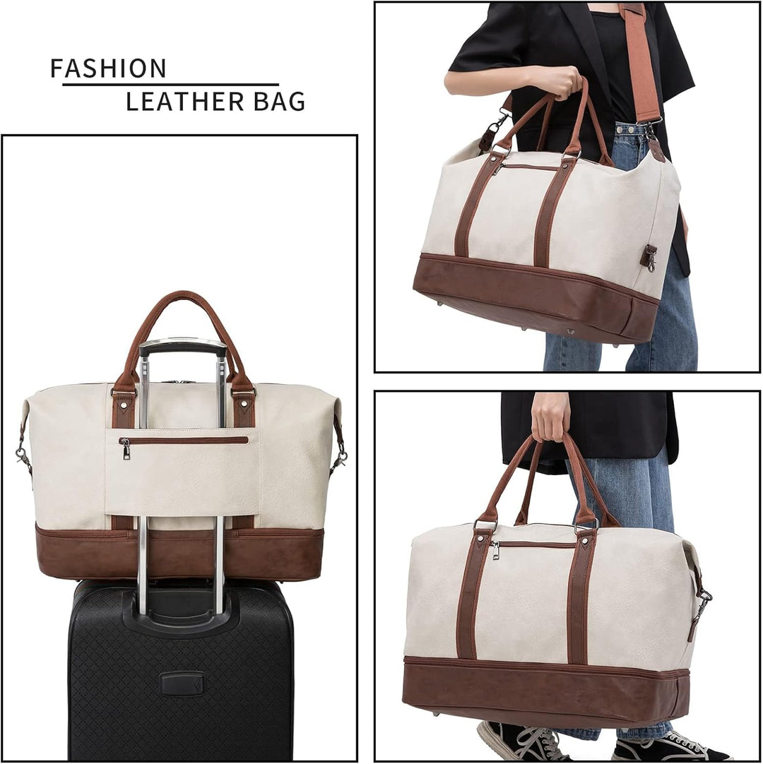 Reisetasche für die Nacht, Segeltuch, Leder, übergrosse Wochenendtasche, grosse Handgepäcktasche, Re