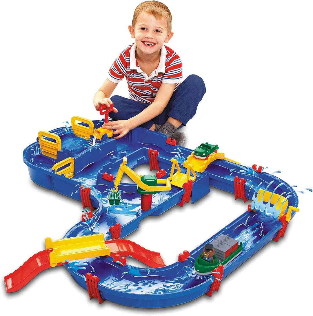 AquaPlay - MegaBridge - Wasserbahnset mit 3 Spielstationen und 49 Teilen, inklusive Bo der Bär, Amph