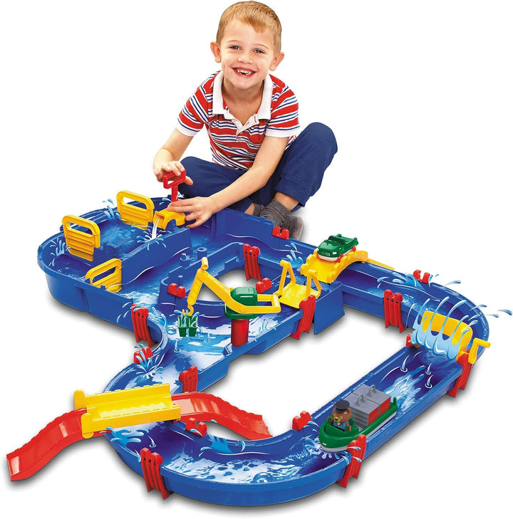 AquaPlay - MegaBridge - Wasserbahnset mit 3 Spielstationen und 49 Teilen, inklusive Bo der Bär, Amph