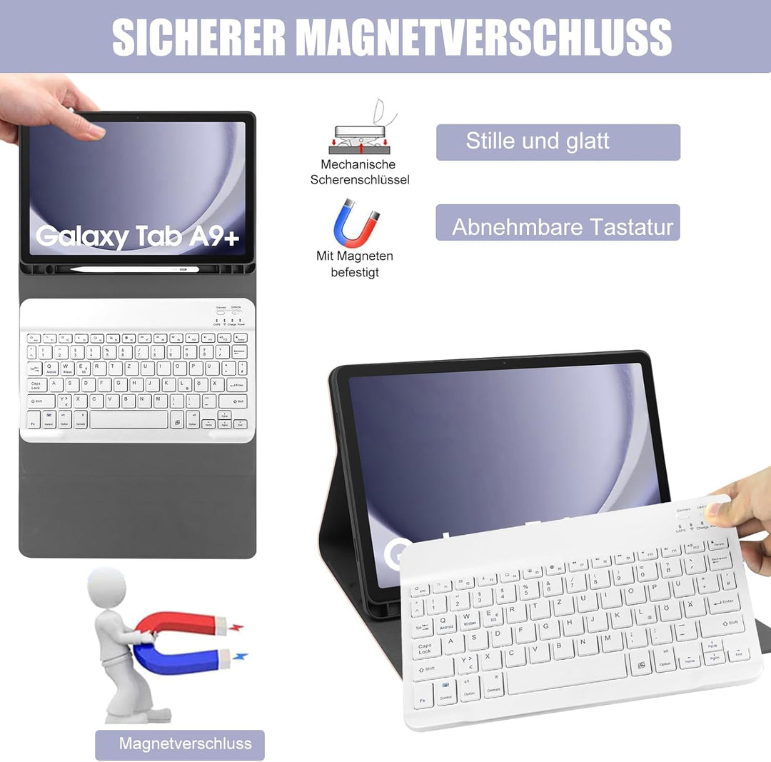 Zabatoco Tastatur Hülle für Samsung Galaxy Tab А9 Plus 2023 11 Zoll [QWERTZ Deutsches], Abnehmbar Ta