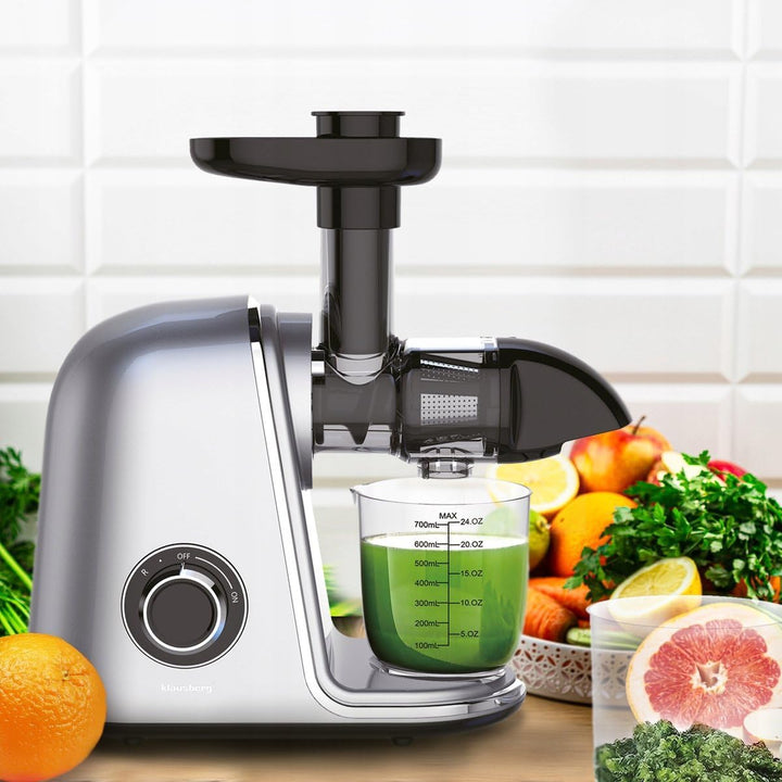 Klausberg KB-7868 Langsamer Entsafter Grau Cold Press mit 7-Stufen-Presssystem, BPA-freiem Kunststof