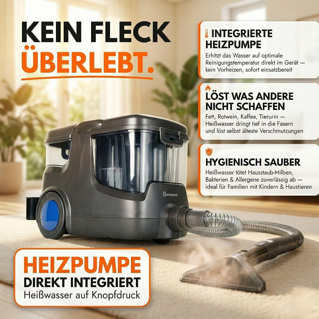 Sommertal HYDRO 9000 MAX Waschsauger | 1.000W, 28 kPa | Teppichreiniger & Polsterreiniger mit Dampfs